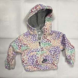 Nike Infant Girl 12M Rainbow Leopard Animal Print Half-Zip Fleece Hoodie